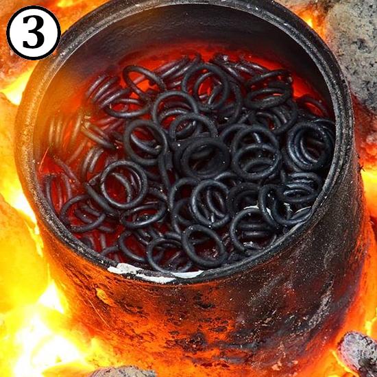 Annealing ring to make them soft for making riveted chainmail rings.