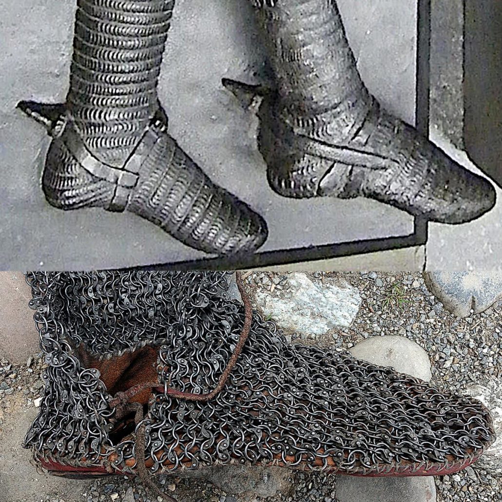 Chainmail Chausses with Shoes - original and reconstruction