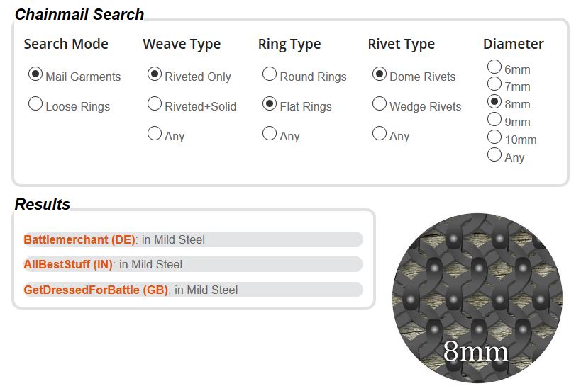 ironskins form to search and find chainmail rings and garments
