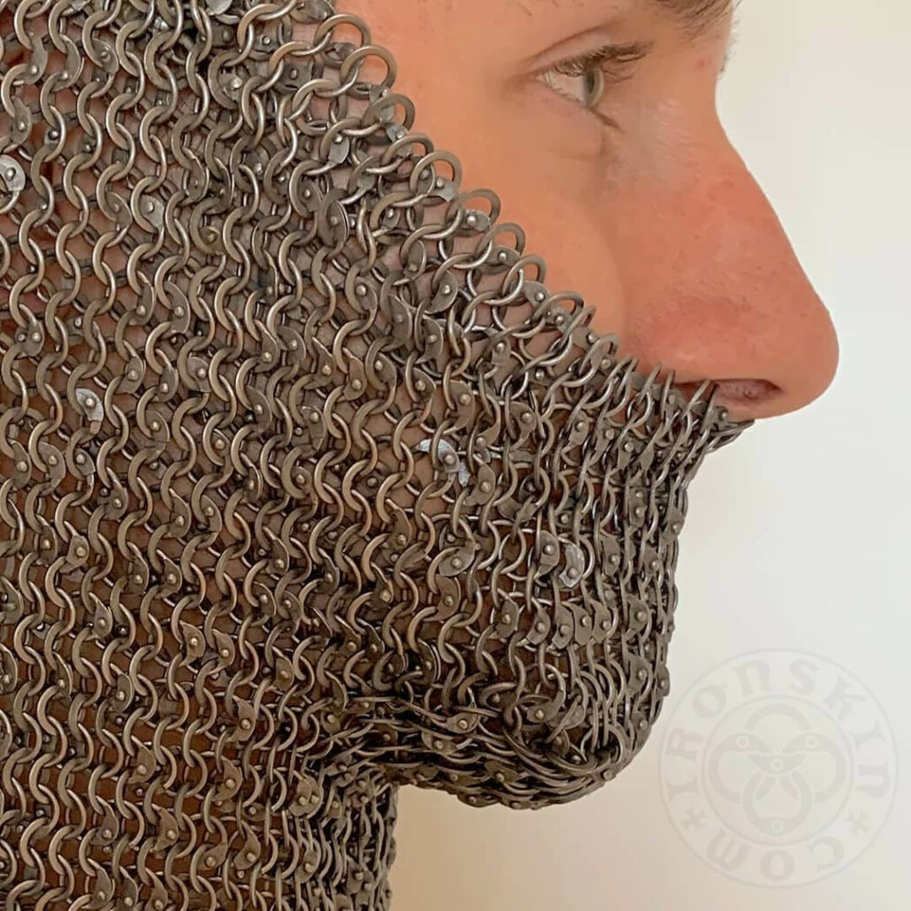 Mail bevor - a 15th-century face defense that is worn in combination with a sallet helmet