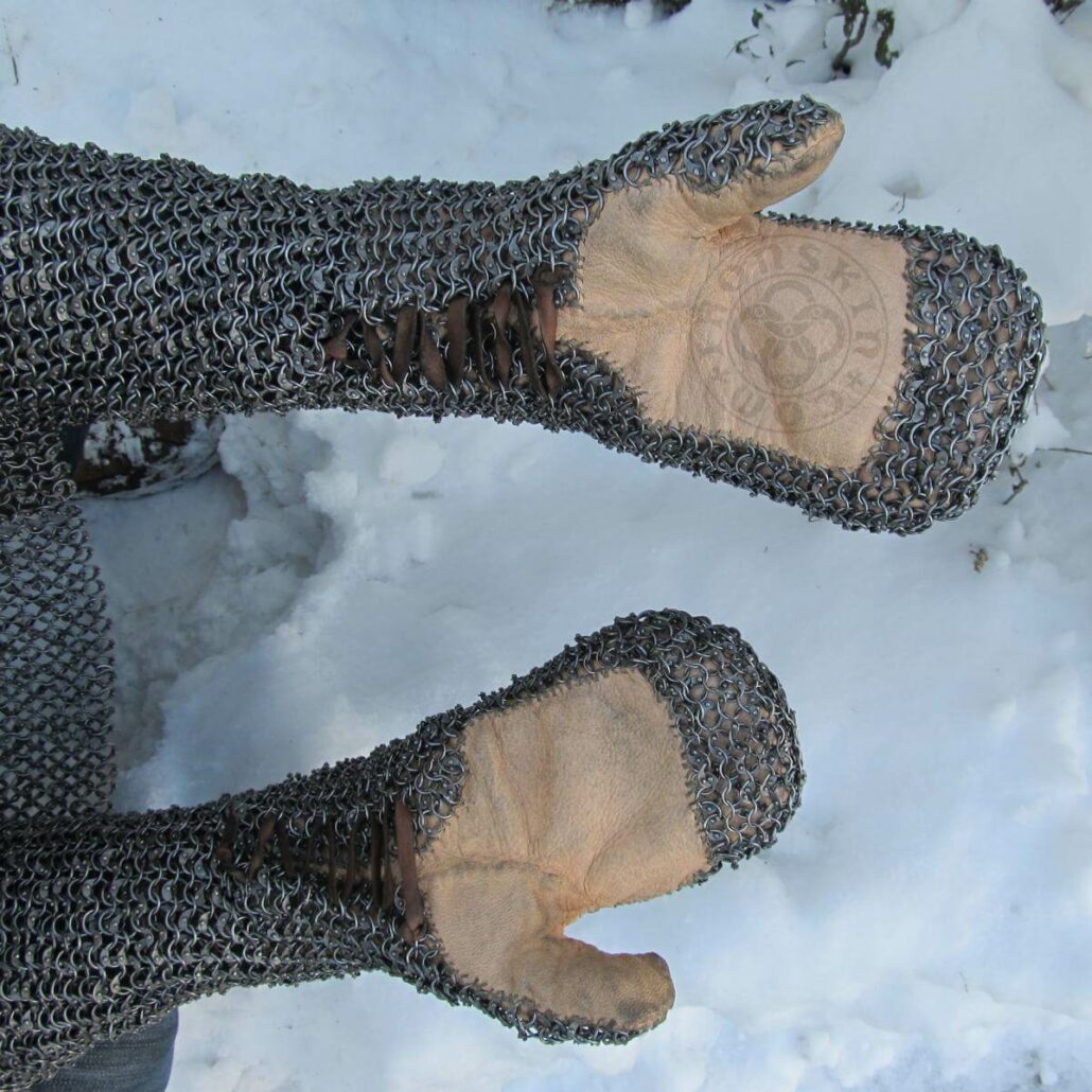 Handmade chainmail mittens